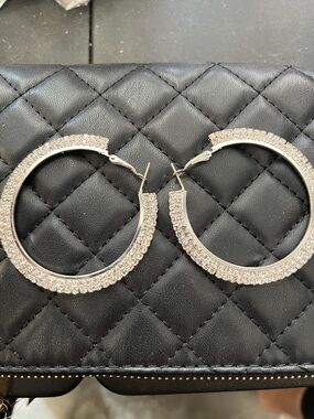Silver Crystal Pave Hoop Earrings - Sparkling Women’s Jewelry